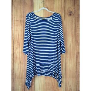 Cupio Womens Blue White Striped Asymmetrical Tunic Top Plus Size 1X
